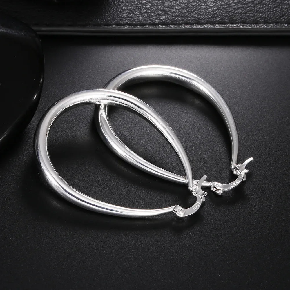 925 Sterling Silver 41MM Smooth Circle Big Hoop Earrings For Women