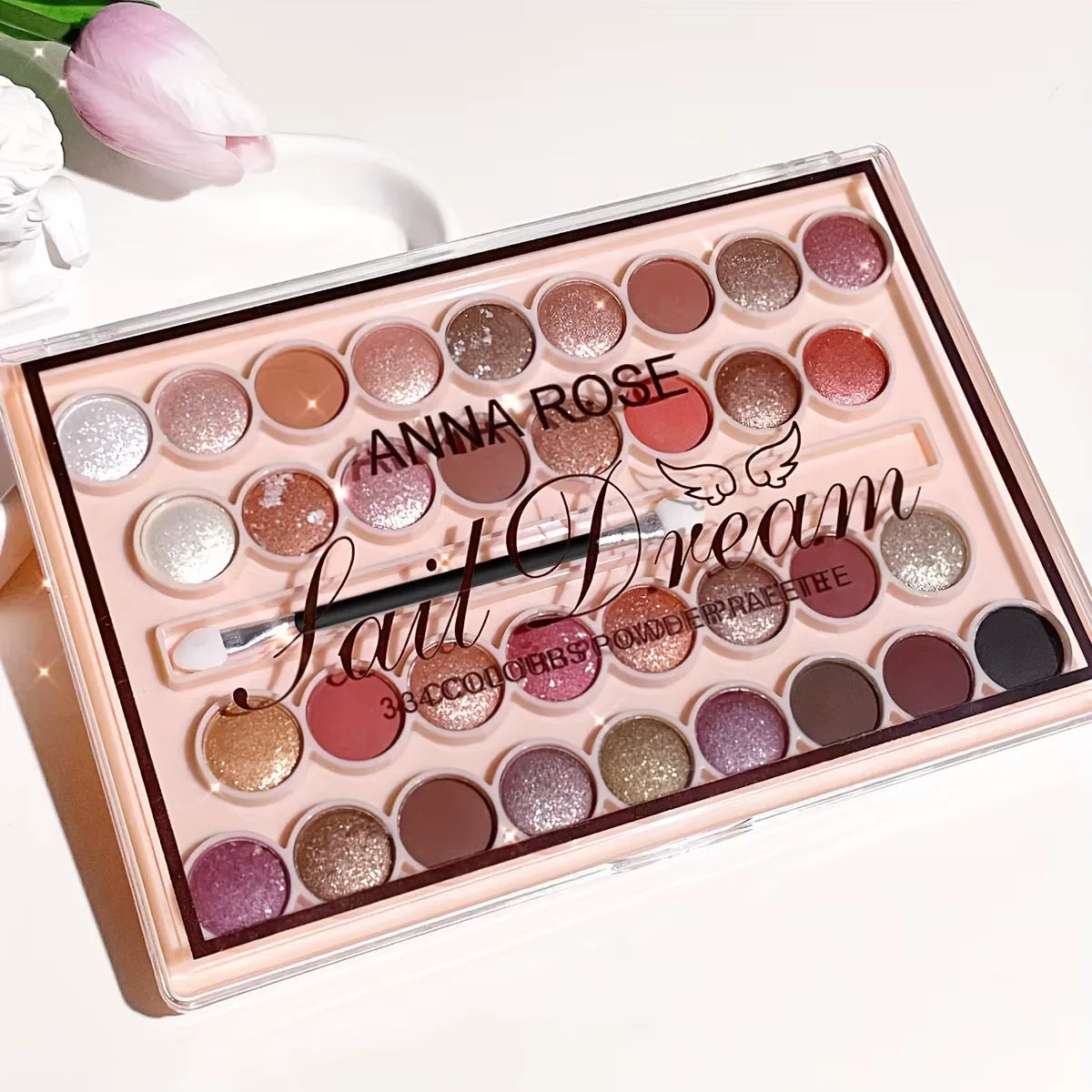 34-Color Eyeshadow Palette with Brush-High Pigment Matte & Shimmer Waterproof