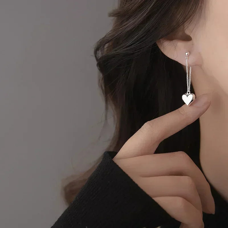 925 Sterling Silver Earrings For Women Heart Chain Earring Prevent Allergy