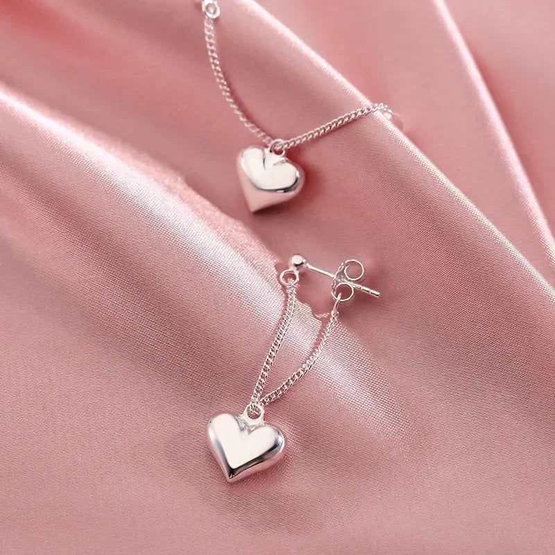 925 Sterling Silver Earrings For Women Heart Chain Earring Prevent Allergy