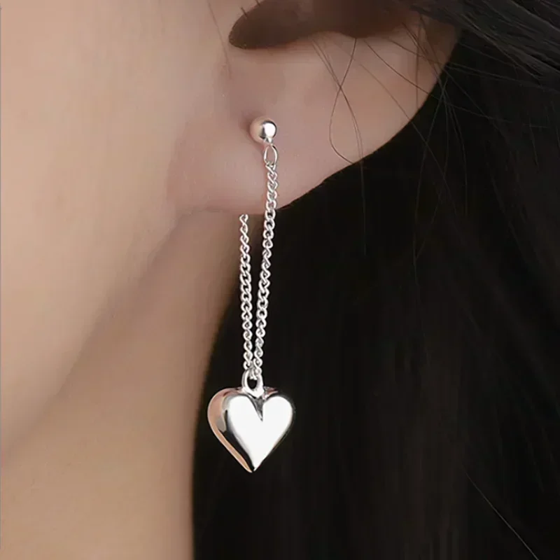 925 Sterling Silver Earrings For Women Heart Chain Earring Prevent Allergy