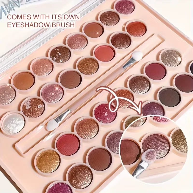 34-Color Eyeshadow Palette with Brush-High Pigment Matte & Shimmer Waterproof