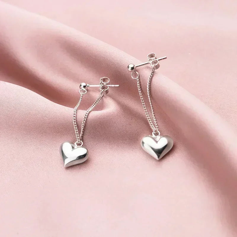 925 Sterling Silver Earrings For Women Heart Chain Earring Prevent Allergy