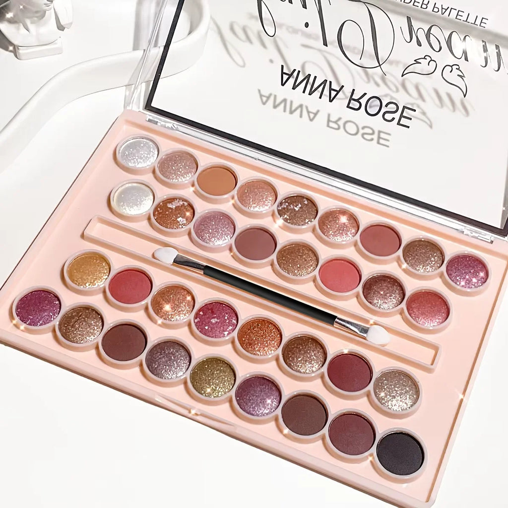 34-Color Eyeshadow Palette with Brush-High Pigment Matte & Shimmer Waterproof