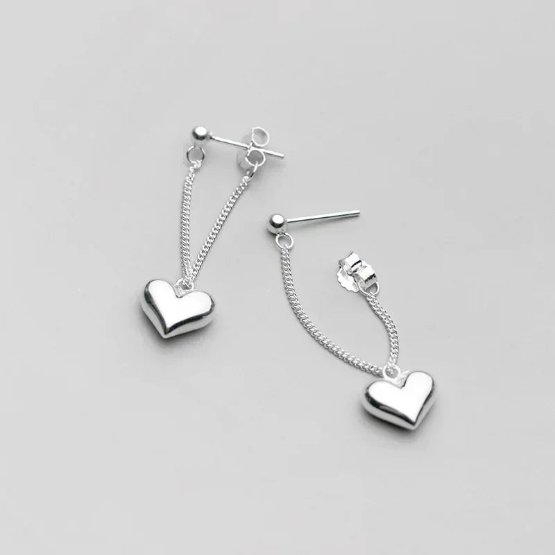 925 Sterling Silver Earrings For Women Heart Chain Earring Prevent Allergy