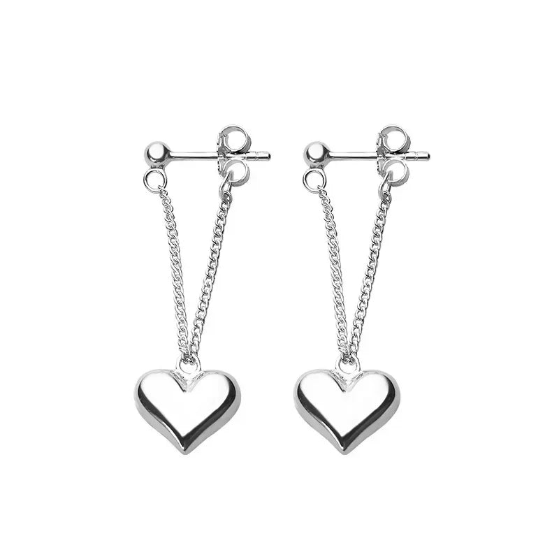 925 Sterling Silver Earrings For Women Heart Chain Earring Prevent Allergy