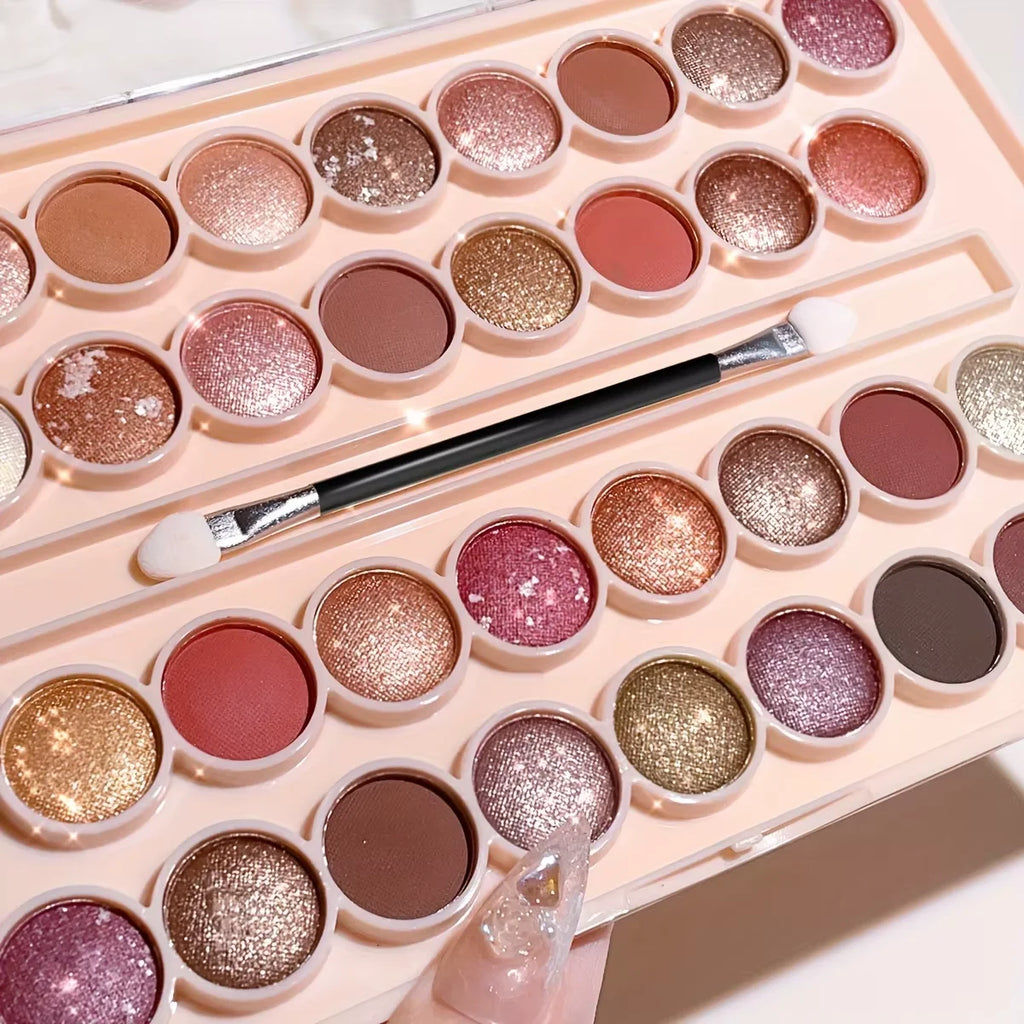 34-Color Eyeshadow Palette with Brush-High Pigment Matte & Shimmer Waterproof