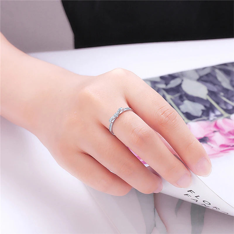 Cute 925 Sterling Silver Bowknot Women Ring  High Quality Silver 925 Zircon Ring