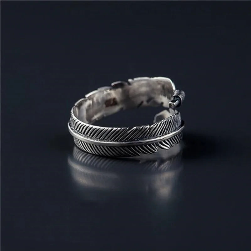 Retro High-quality 925 Sterling Silver Jewelry Thai Silver Not Allergic Personality Feathers Arrow Opening Rings