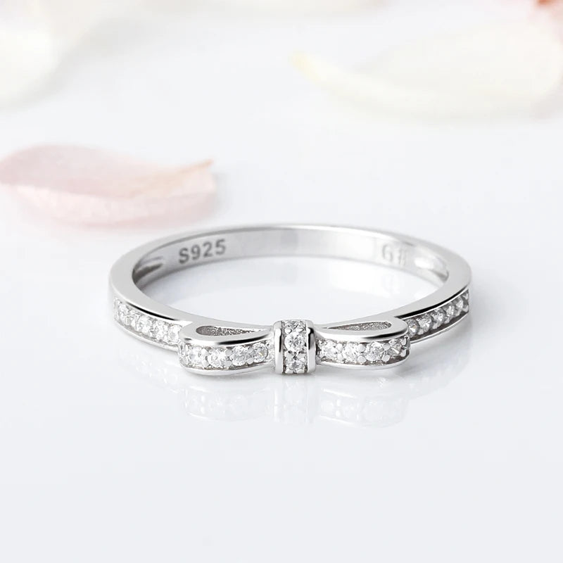 Cute 925 Sterling Silver Bowknot Women Ring  High Quality Silver 925 Zircon Ring