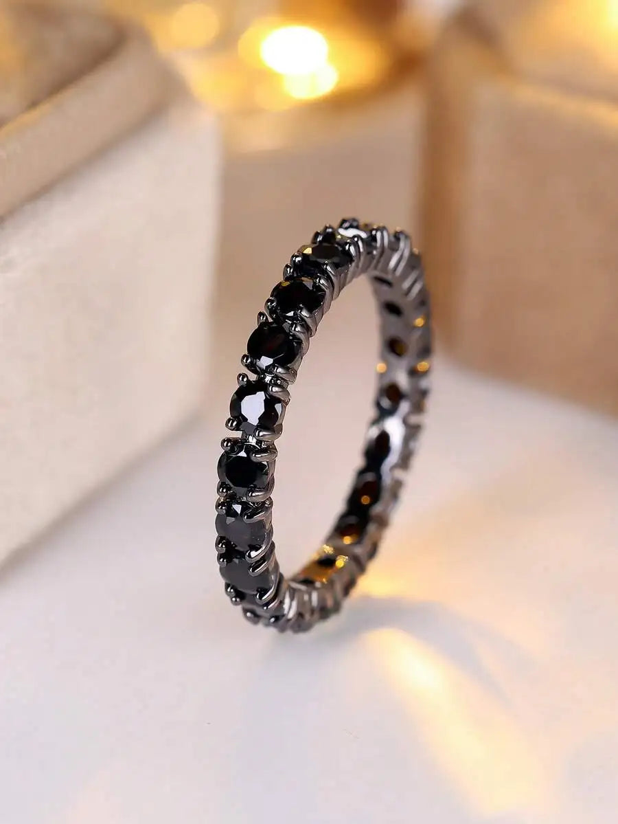 Bohemian Style Black Cubic Zirconia Full Eternity Ring For Women