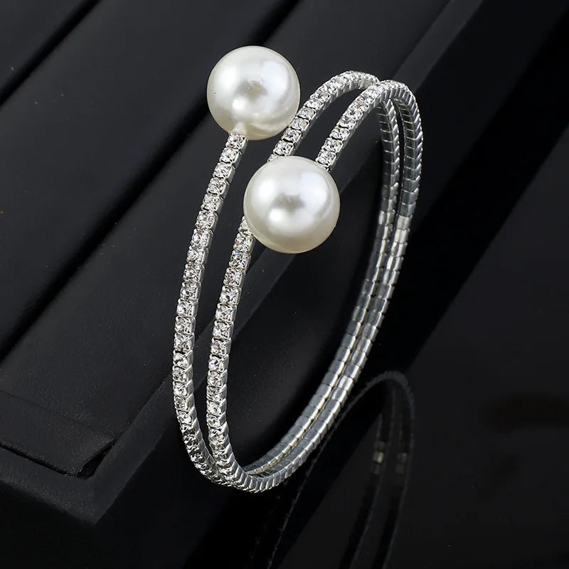 Elegant Rhinestone pearl multi-layer bracelet