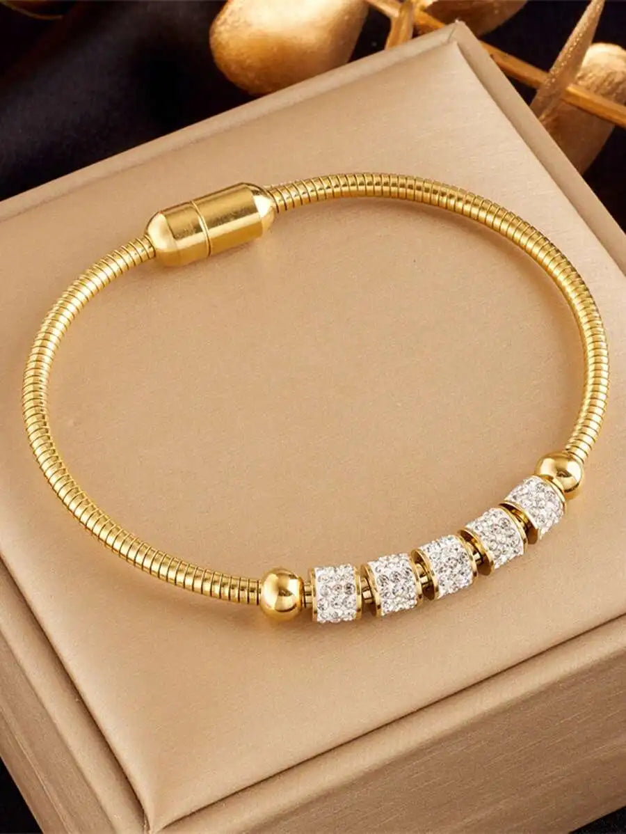 Elegant Stainless Steel Rhinestone Magnetic Oval Bracelet, Unique & Versatile