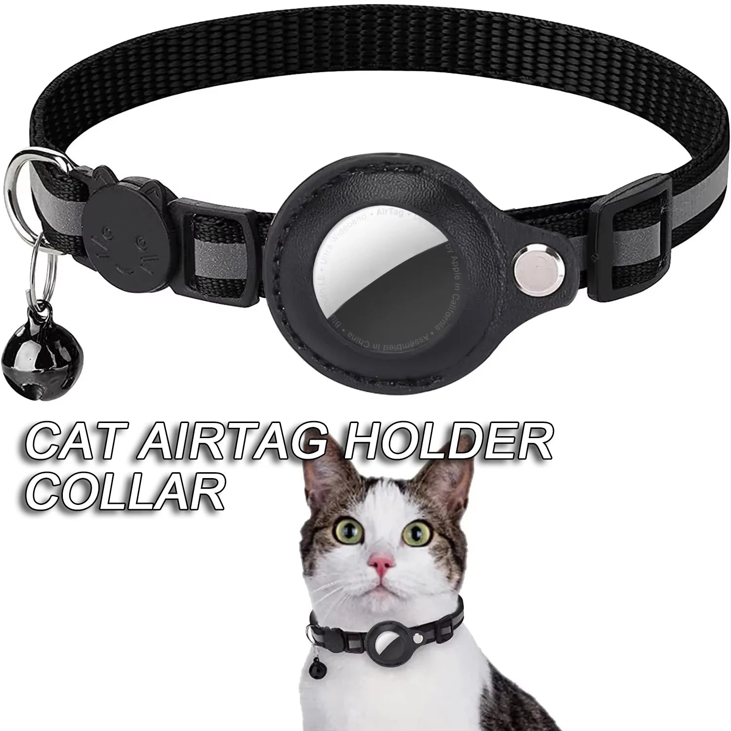 Cat / dog AirTag Holder Collar Breakaway Reflective Strips Adjustable Kitten Collar Waterproof