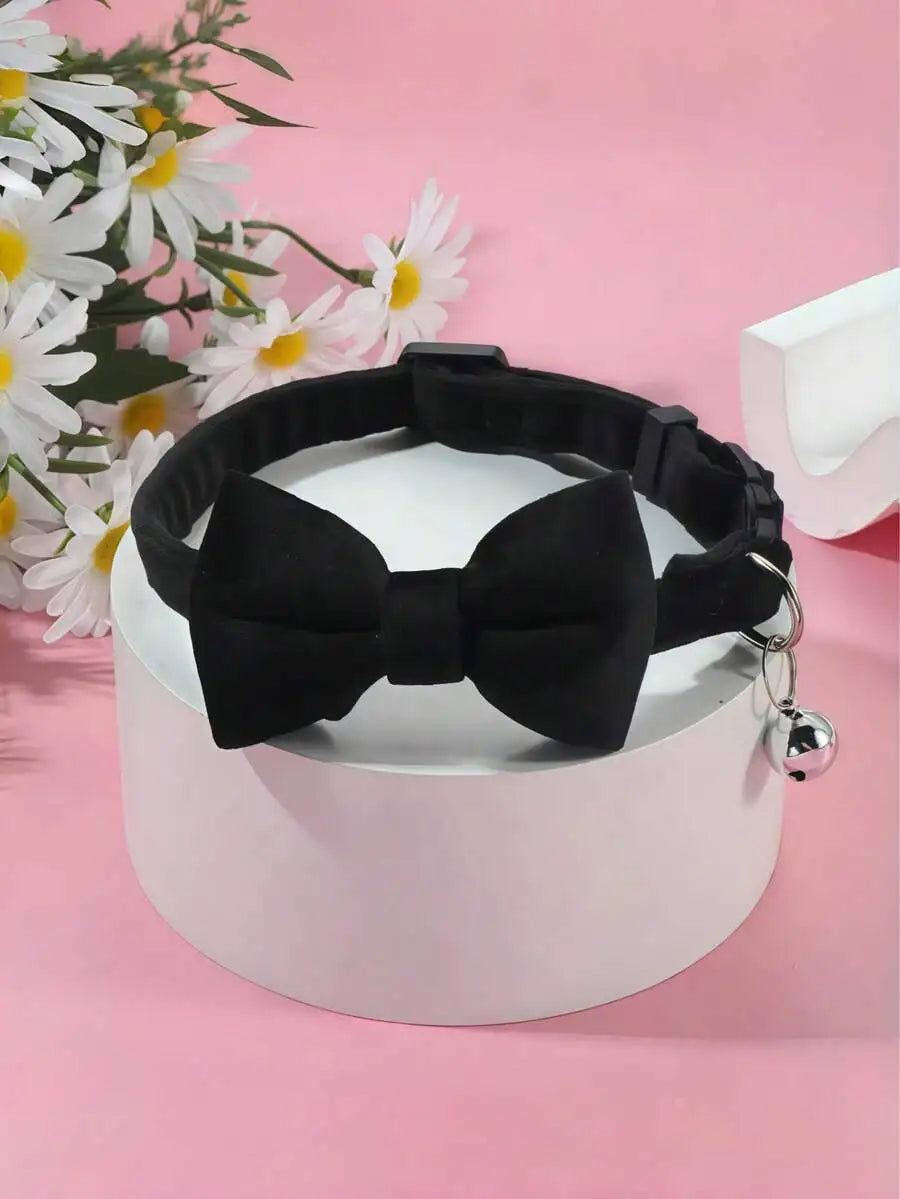 Fashionable Adjustable Pet Collar, Multi-Color, With Bell And Bow Tie - Suitable For Cats And Small Dogs