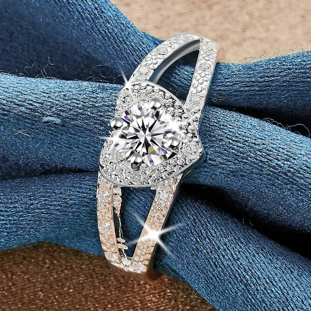 925 Sterling Silver Plated Heart Zirconia Ring For Women