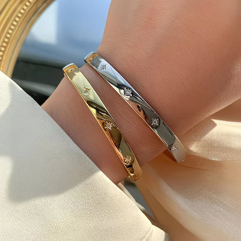 A Star-encrusted Open Cuff Bracelet, A Simple Wrist Jewelry Gift for Women for Everyday