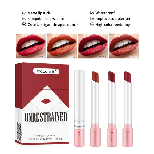 4 Colors Cigarette Shaped Lip Gloss Set Matte Velvet High Pigment Waterproof