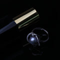 925 Silver Adjustable White Natural Freshwater Black Pearl Ring for Women, Cultured Natural Pearl Ring