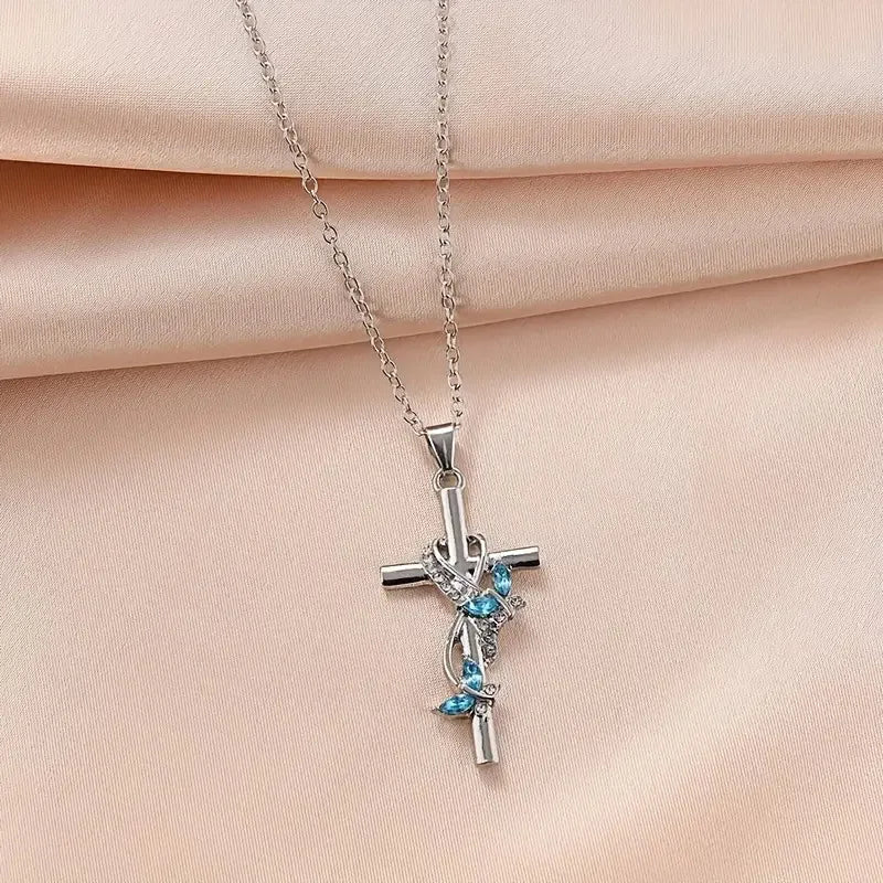 Stylish Exquisite Women's Necklace Elegant Butterfly Angel Wings Cross Pendant Necklace