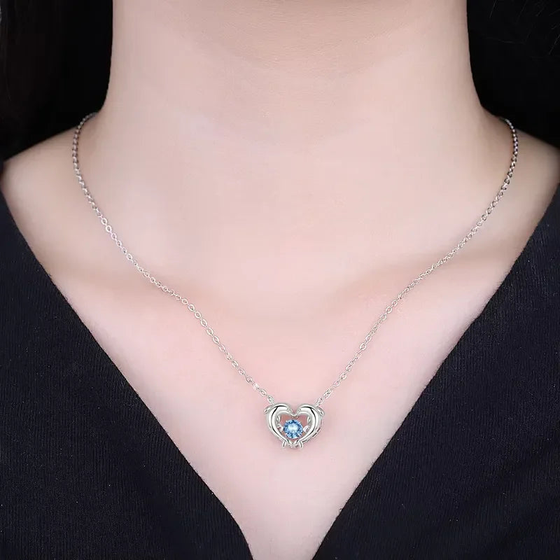 S925 Sterling Silver Necklace Exquisite Cute Dolphin Heart Necklace For Women