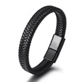 Charm Black Woven Faux Leather Bracelet for Men Fashion Bracelets Metal Magnetic Buckle Bead