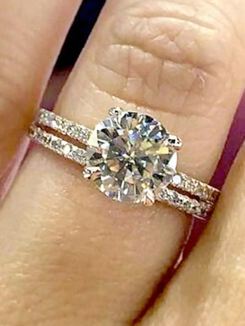 2pcs Classic Zirconia Round Ring Set For Women