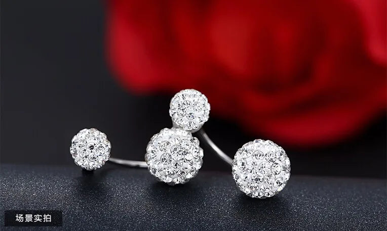 Beautiful 925 Sterling Silver Fashion U Bend Shiny Shambhala Ball Ladies Stud Earrings