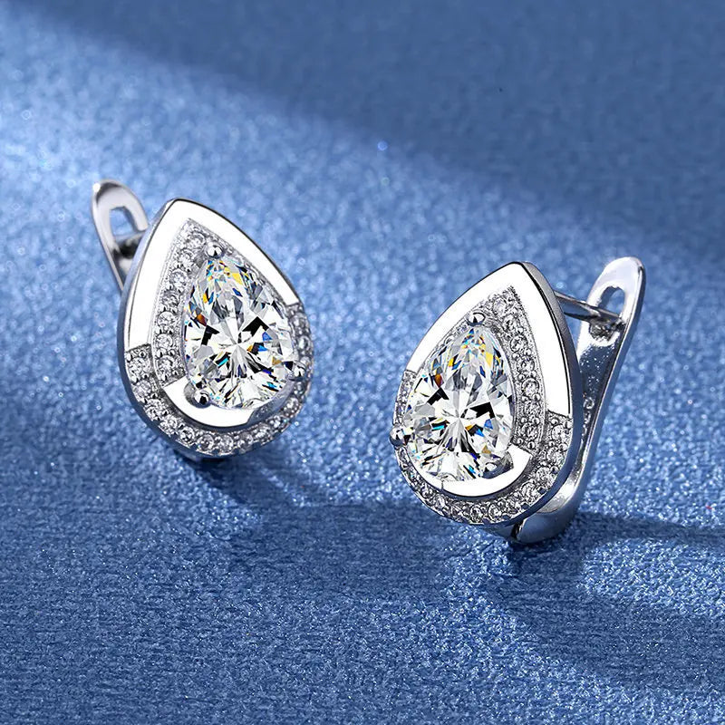 Luxury 925 Sterling Silver Earrings  High Quality White Zircon Earrings