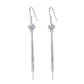 Pure 925 Silver Long Chain Hollow Square Box Crystal Zircon Earrings