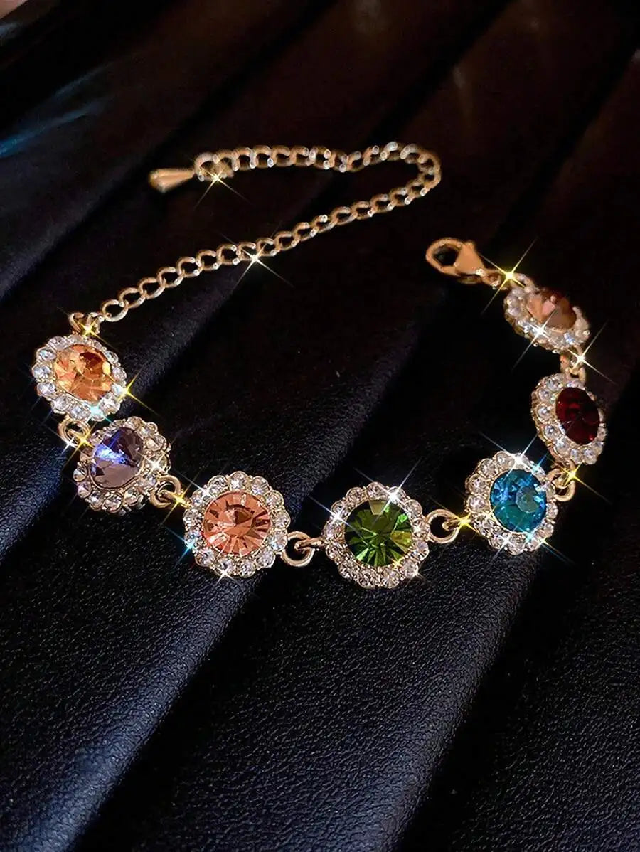 Elegant Rainbow Crystal Charm Bracelet For Women