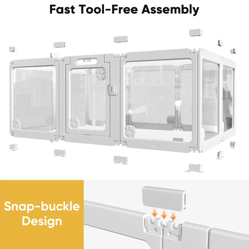 Clear Acrylic Dog Play Pen Indoors 24", 8 Panels Transparent Puppy Playpen with Door
