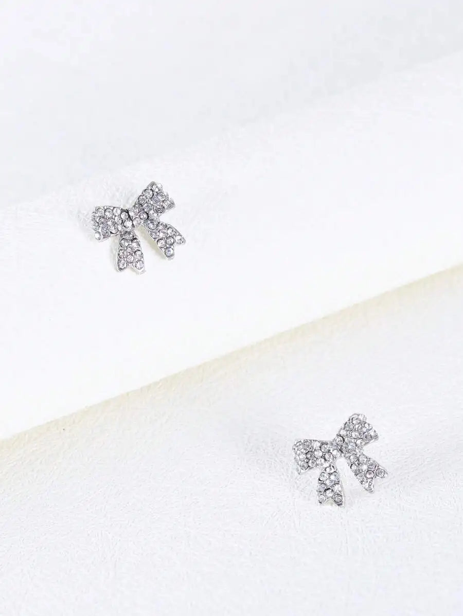 Rhinestone Bow Stud Earrings For Women
