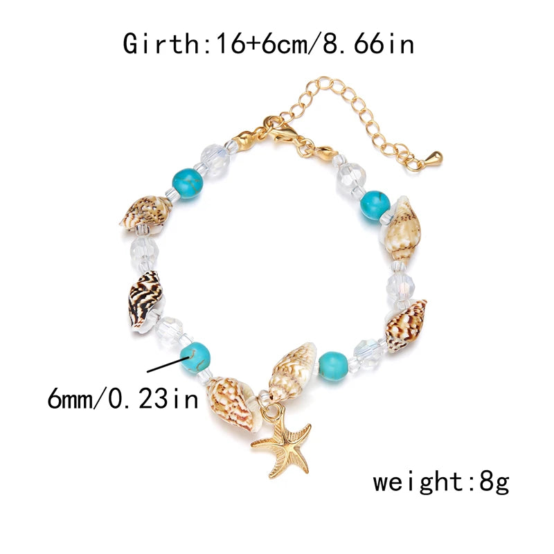 New Trend Starfish Conch Bracelet Anklets for Women Cute Adjustable Shell Rice Beads Ankle Bracelets