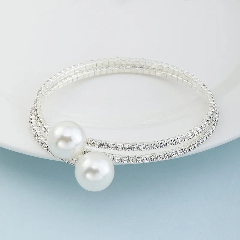Elegant Rhinestone pearl multi-layer bracelet