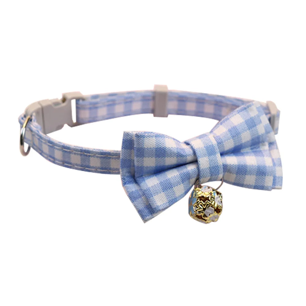 Beautiful pet collar cat dog bow plaid bell collar floral colored