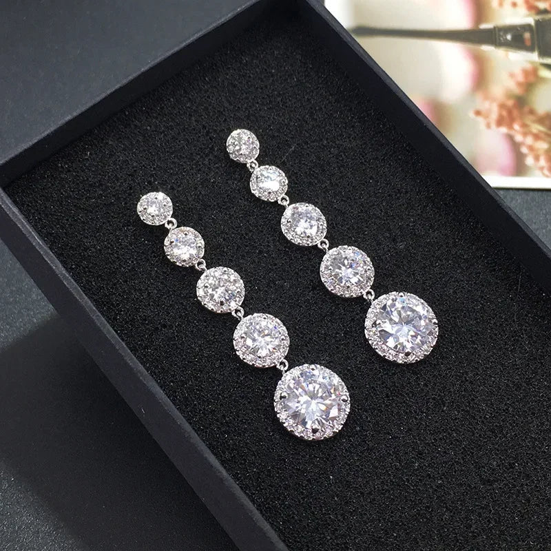 Long 925 sterling silver Diamond Cz Dangle Earring Drop Earrings for Women