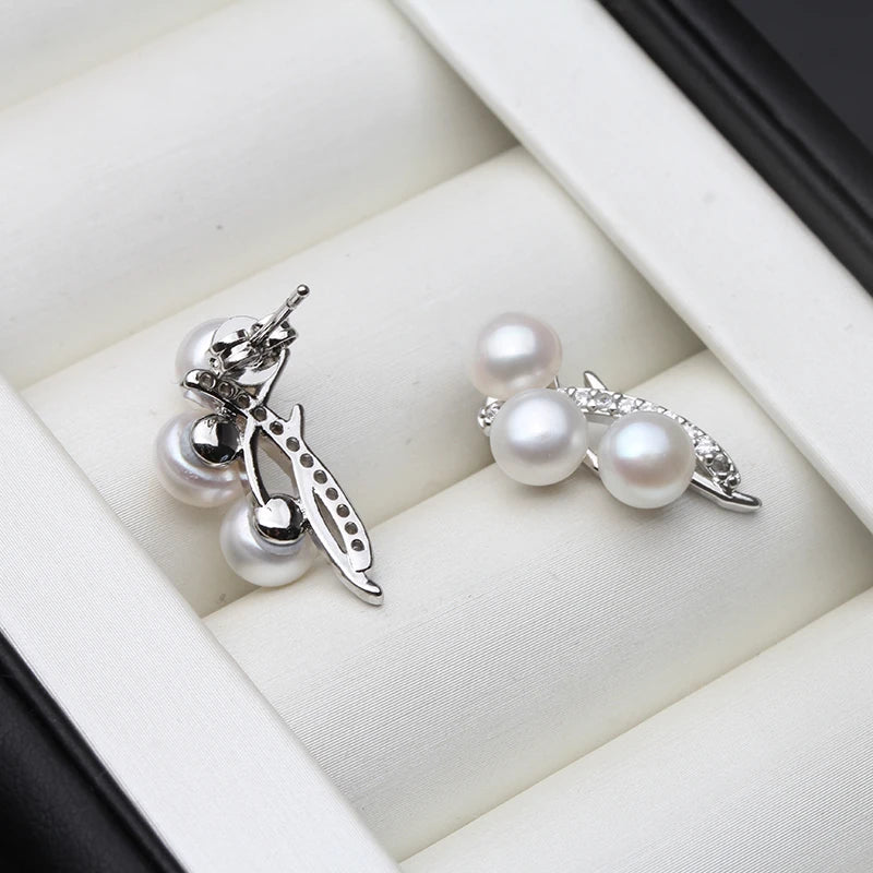 Real Silver 925 White Pearl Earrings Woman,Natural Freshwater Stud Earrings With Pearls