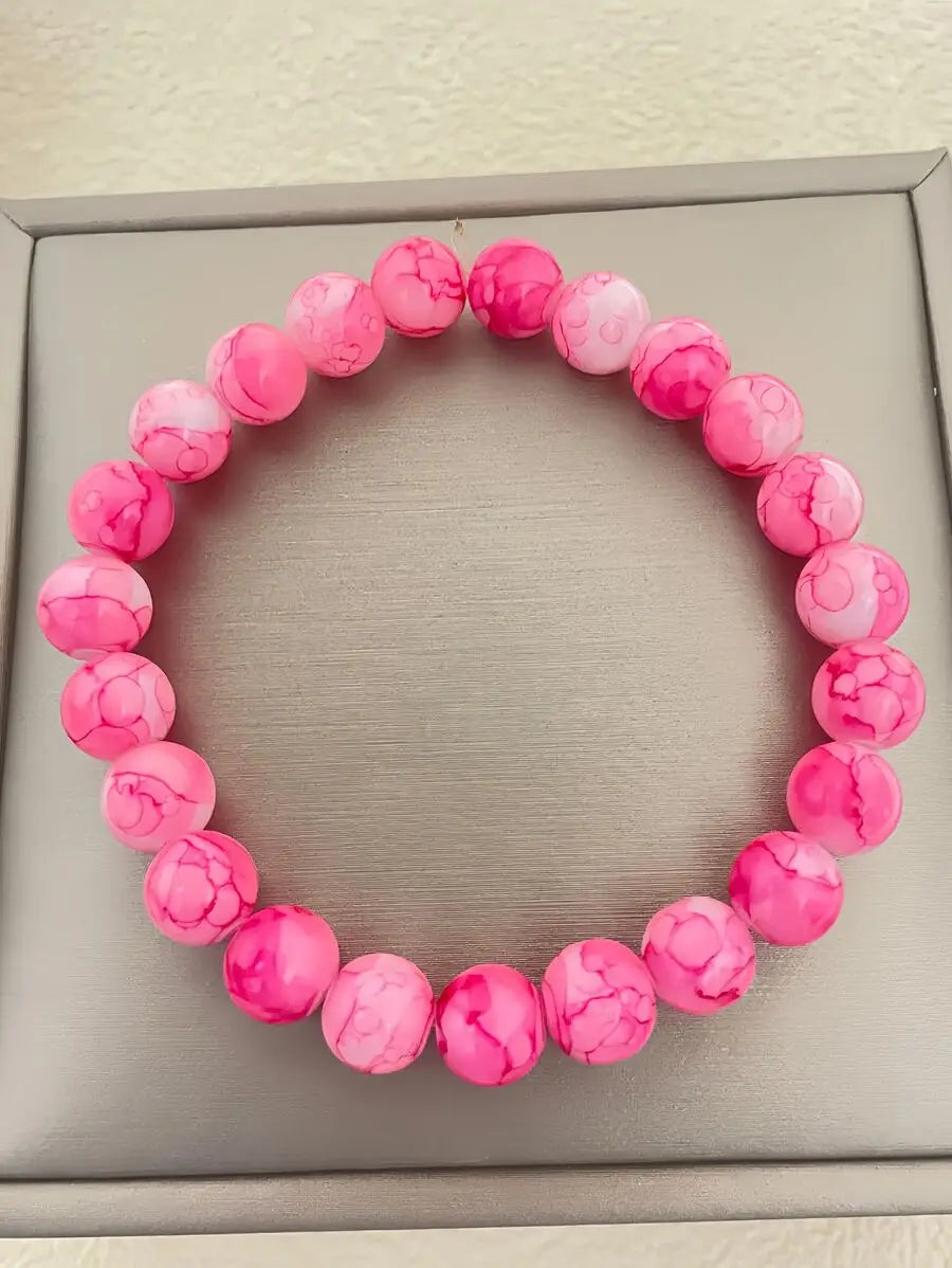 Bohemian Style Pink Glass Beaded Stretch Bracelet For Women