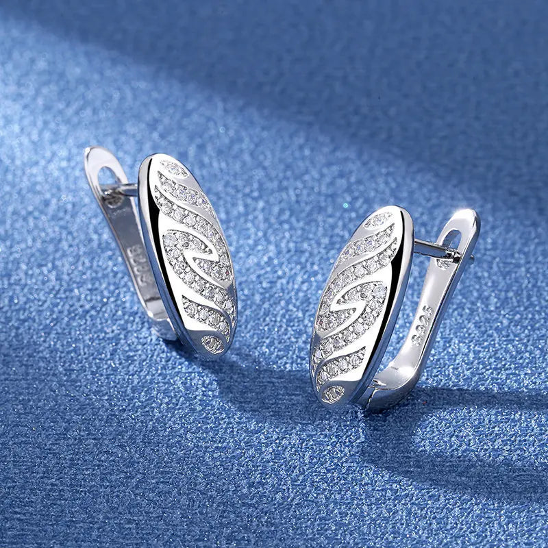Luxury 925 Sterling Silver Earrings  High Quality White Zircon Earrings