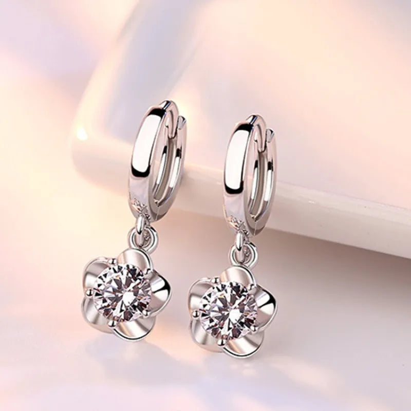 Trendy New Fashion Zircon 925 Silver Earrings For Women Simple Plum Blossom