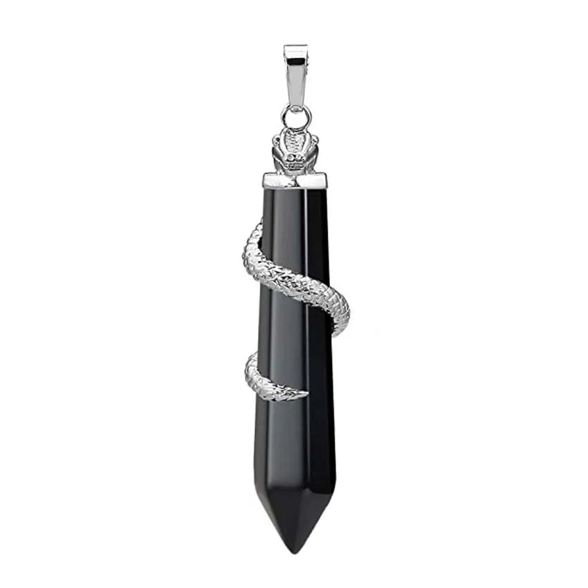 Snake Wrapped Crystal Hexagon Column Stone Pendulum Pendants