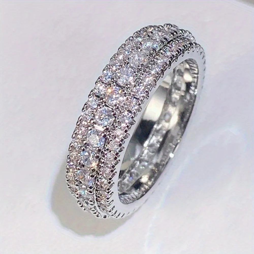 Elegant Triple Row Zircon Eternity Ring for Women