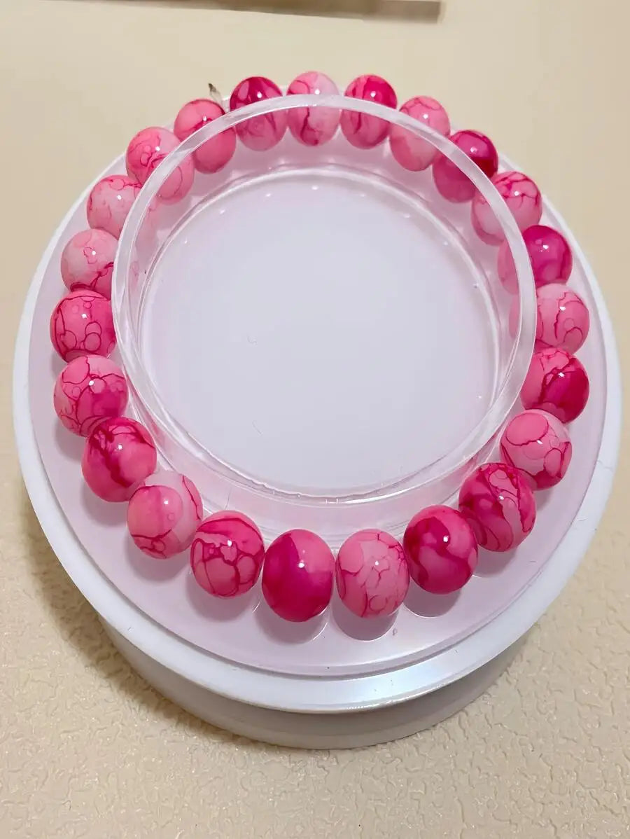 Bohemian Style Pink Glass Beaded Stretch Bracelet For Women