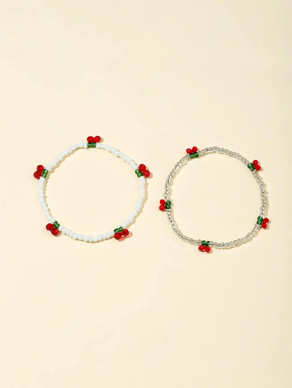 2pcs cherry-themed beaded bracelet with decorative charm