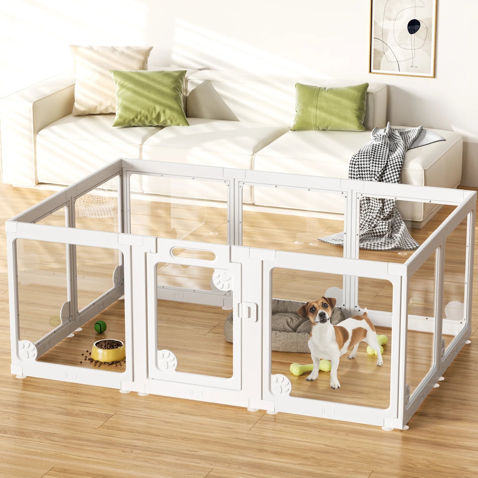 Clear Acrylic Dog Play Pen Indoors 24", 8 Panels Transparent Puppy Playpen with Door