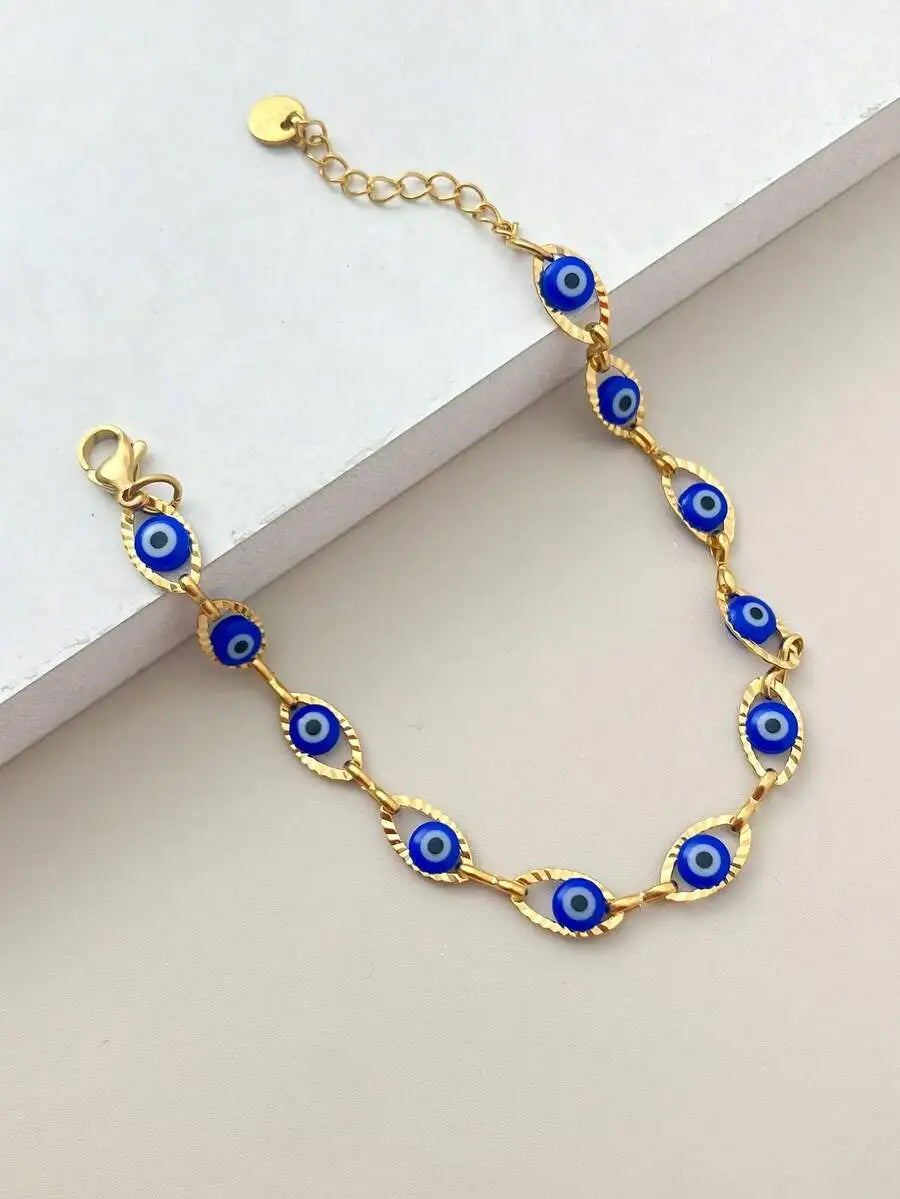 Vintage Elegant Minimalist Stainless Steel Navy Eyeball Tennis Bracelet