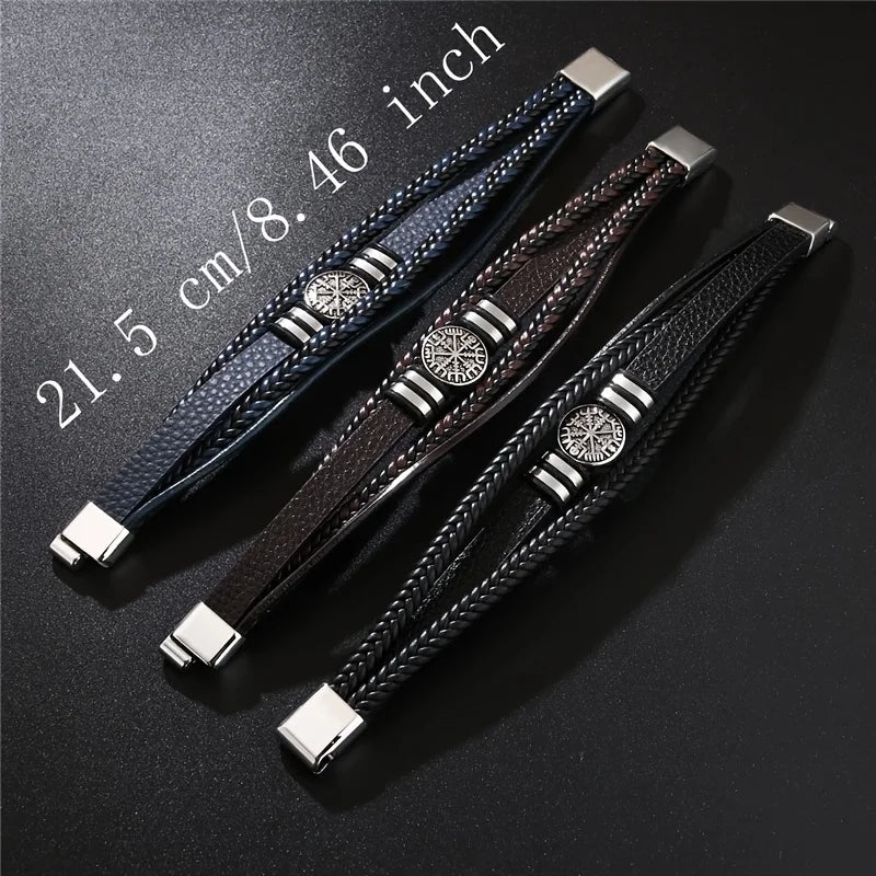 A Stylish Punk Multi-Layer Men's Bracelet, Trendy Compass Bracelet, Woven Rope Bracelet
