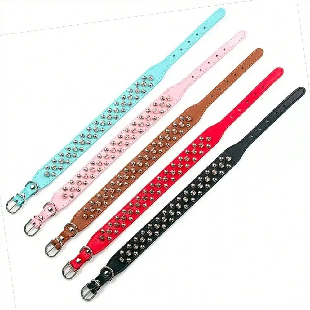 Punk Spiked Rivet Dog Collar Adjustable PU Leather Neck Strap Stylish Decorative Pet Collar