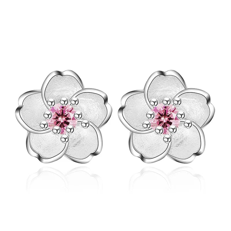 Beautiful Pink purple zircon flower small earrings for ladies